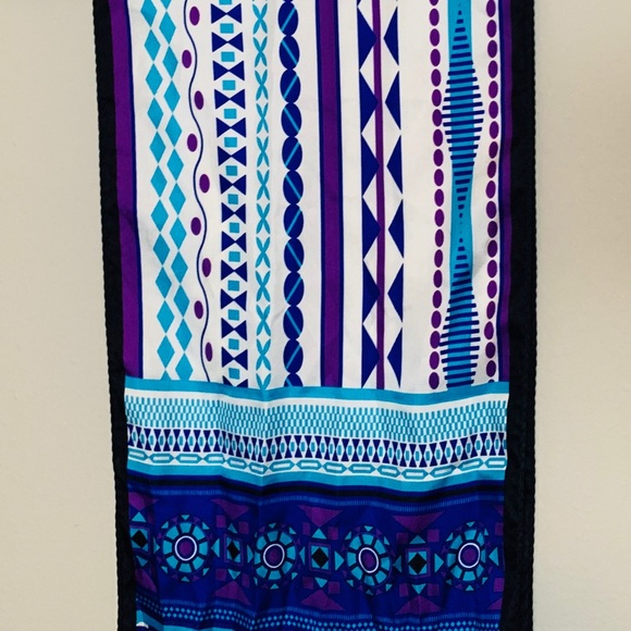 Adrienne Landau silk scarf blue white purple black - Picture 4 of 6